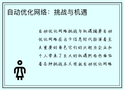 自动优化网络：挑战与机遇